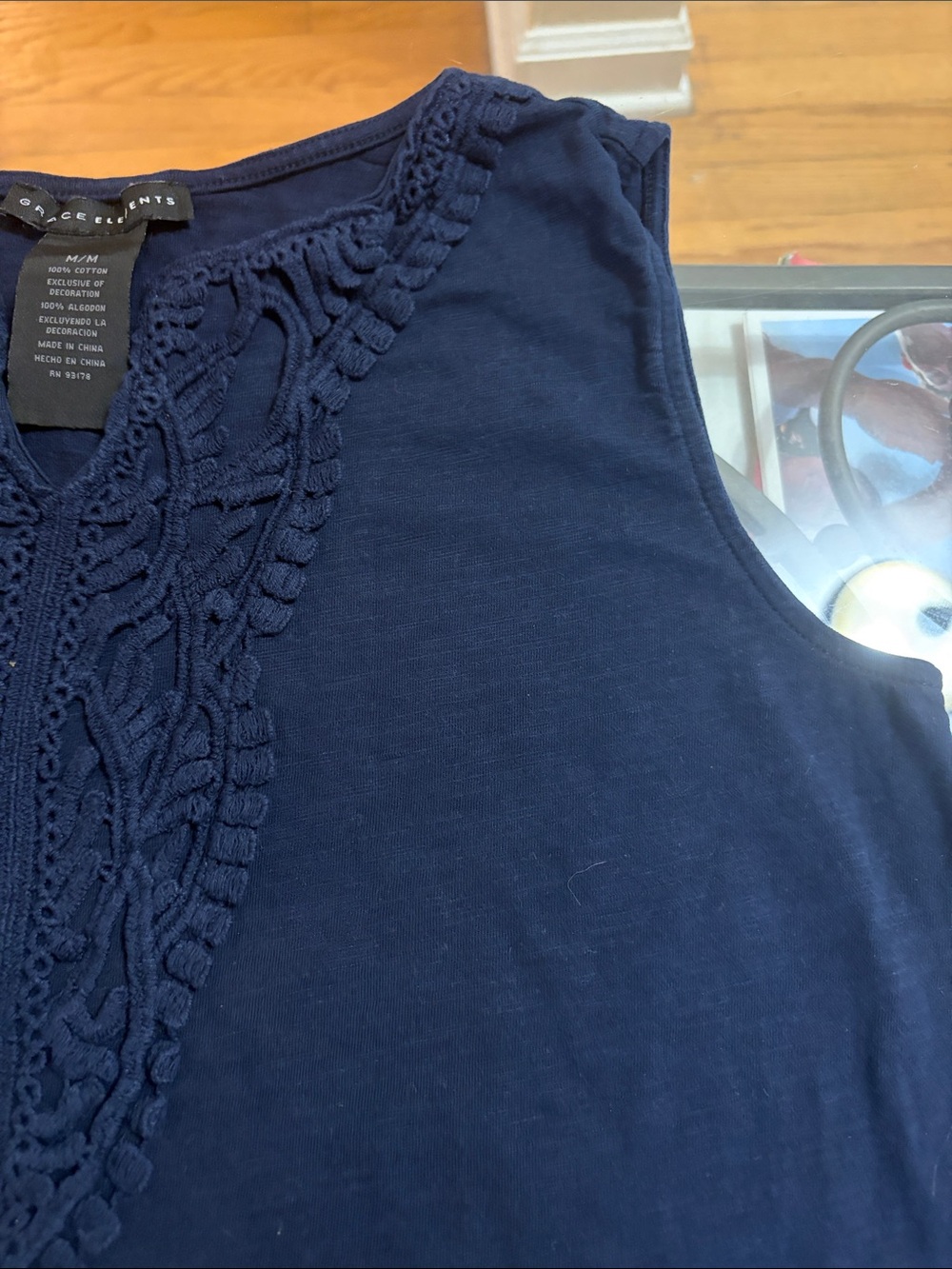 Grace Elements Navy Sleeveless Tank with Crochet V-Detail - Picture 4 of 4